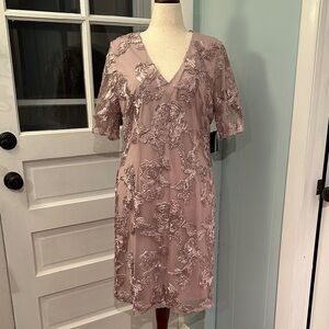 MARINA Blush Floral Embroidered Midi Dress